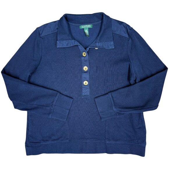 EUC Women's LAUREN RALPH LAUREN Rib Knit‎ Pullover Sweater Navy | Size L - Picture 1 of 8